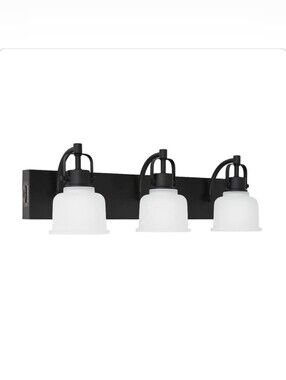 Three-Light Black Vanity Light with White Glass Shades #109